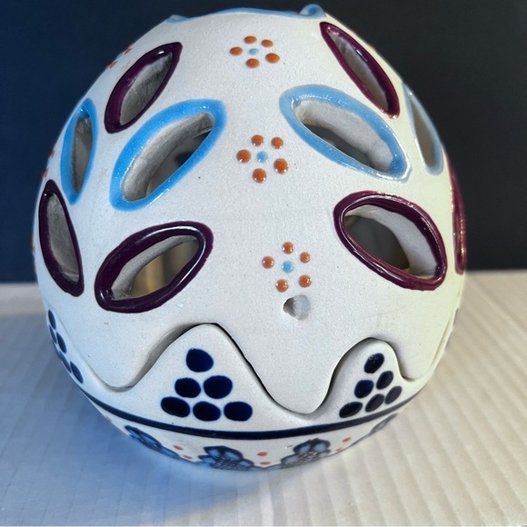 Terracotta Art Pottery Tealight Candle Holder Luminary Handpainted Mexico - Picture 1 of 8